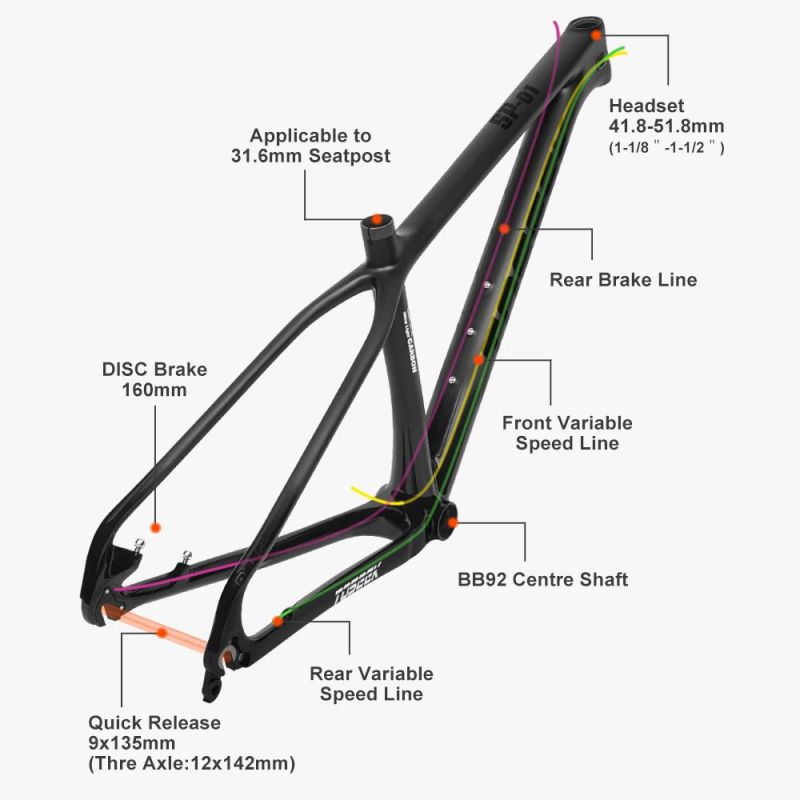 TOSEEK SP-01 Carbon MTB Frame 29er - Lightweight, Durable Carbon Mountain Bike Frame for 27.5/29