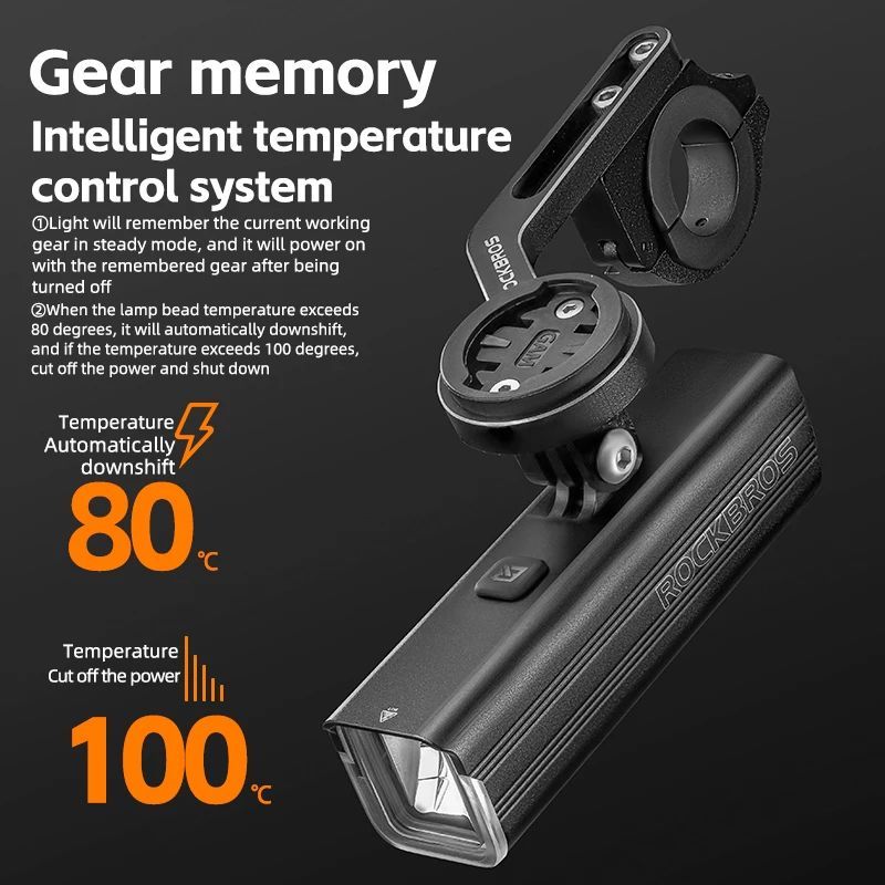 ROCKBROS Bike Light 1500LM/1000LM, Aluminum Alloy, Type-C Charging, Smart LED Headlight, Waterproof, for Night Cycling, Easy Mount, Durable, Ideal for Cyclists & Mechanics