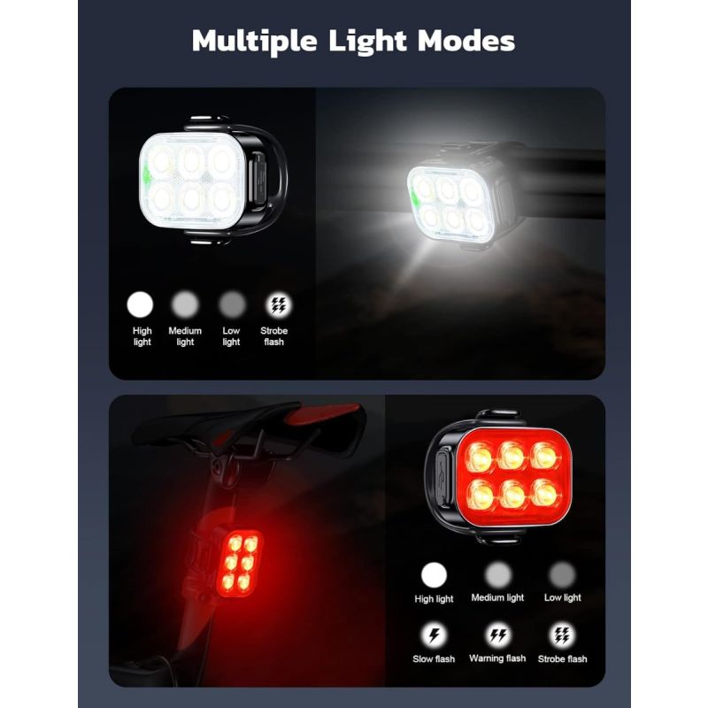 Bike Lights for Night Riding, USB Rechargeable Bike Lights Front and Back, Waterproof IP65 Bicycle Light, Bike Headlight and Tail Light Set