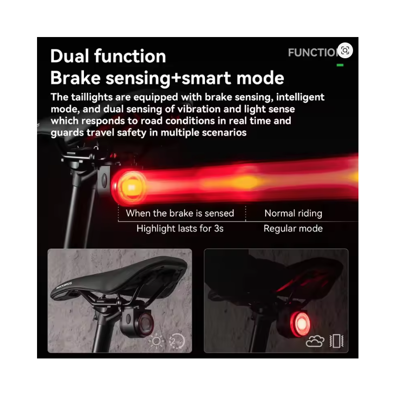 ROCKBROS A8 PRO Remote Control Bicycle Tail Light + Horn Brake Sensing Alarm Taillight IPX5 Bicycle Rear Light Electronic Bike Bell