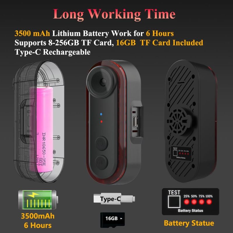 Bike Rear View Camera with Tail Light APP Control 1080P 150° Wide Angle Bicycle Camera IPX6 Waterproof USB-C Rechargeable for Mountain Road Bike E-Bikes