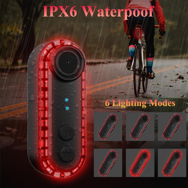 Bike Rear View Camera with Tail Light APP Control 1080P 150° Wide Angle Bicycle Camera IPX6 Waterproof USB-C Rechargeable for Mountain Road Bike E-Bikes