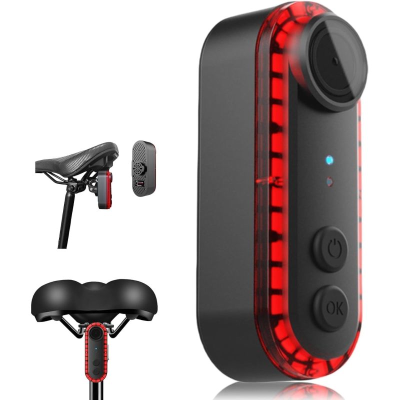 Bike Rear View Camera with Tail Light APP Control 1080P 150&deg; Wide Angle Bicycle Camera IPX6 Waterproof USB-C Rechargeable for Mountain Road Bike E-Bikes
