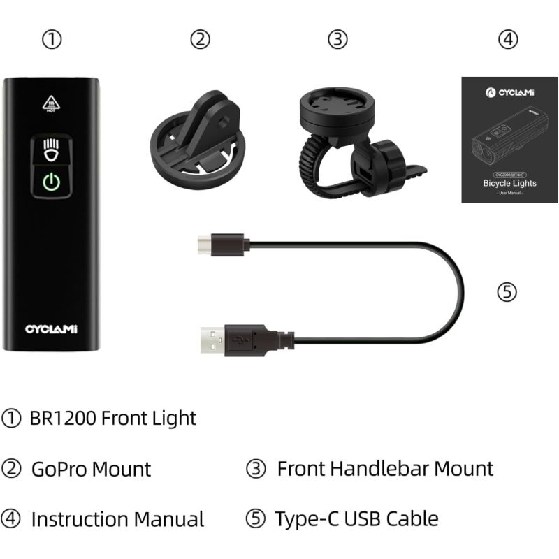 CYCLAMI Bike Headlight 2000 Lumens Bicycle light Handlebar Type-C MTB BIKE light BR2000 Front Lamp Light 