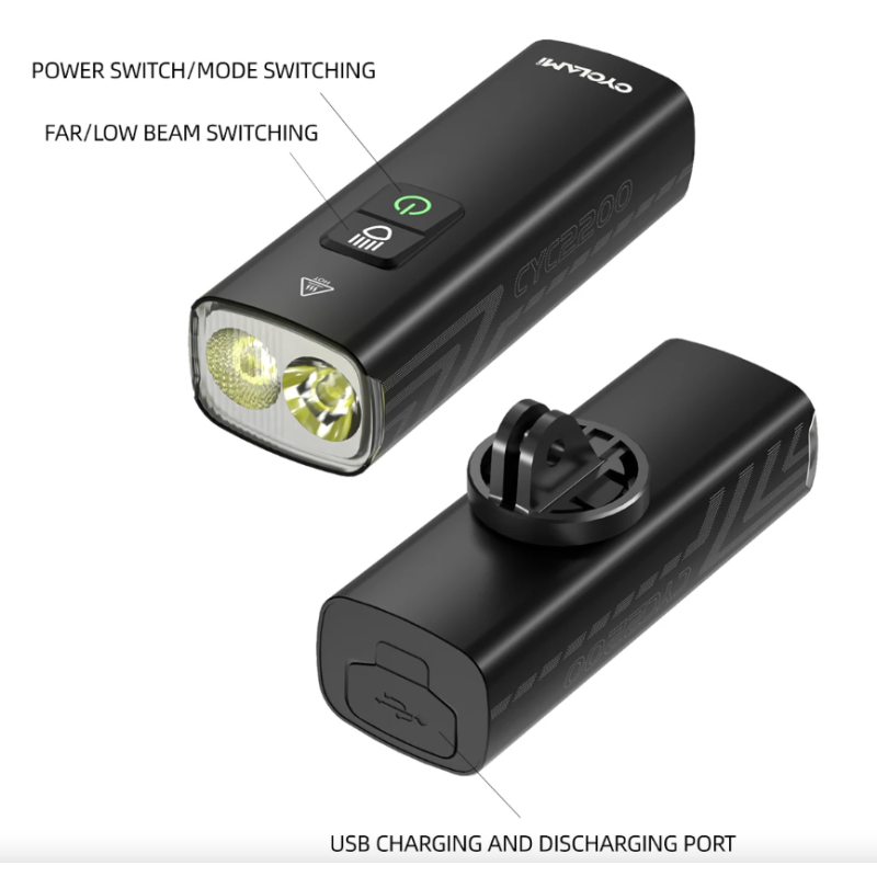 CYCLAMI CYC2200 Bike Light Front Lamp 2200 Lumens Type-C Rechargeable Bicycle Light 