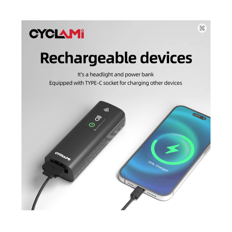 CYCLAMI CYC2200 Bike Light Front Lamp 2200 Lumens Type-C Rechargeable Bicycle Light 