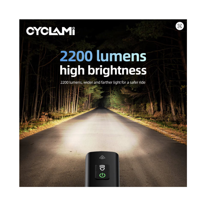 CYCLAMI CYC2200 Bike Light Front Lamp 2200 Lumens Type-C Rechargeable Bicycle Light 