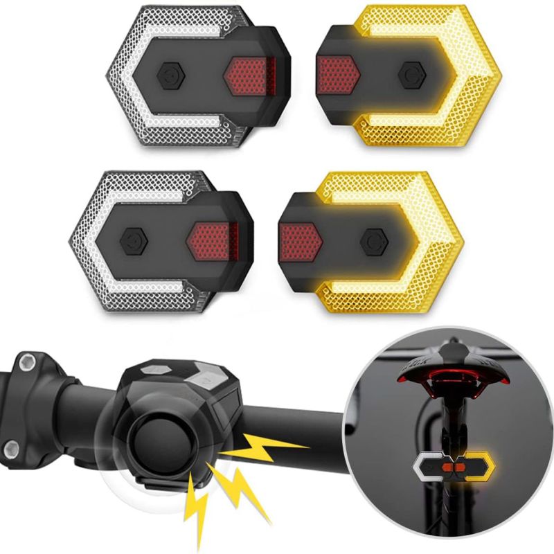 Bicycle Turn Signal Front and Rear Set with Wireless Remote Control, Bike Direction Indicator with Horn, also Use as Bike Tail Light