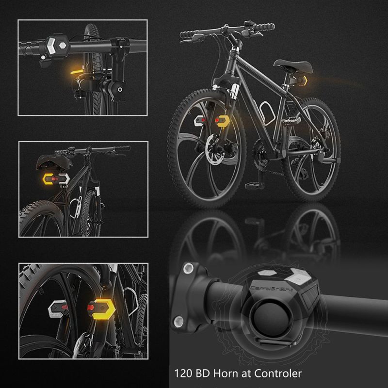 CBX4 Fahrrad Blinker Set vorne und hinten mit kabelloser Fernbedienung und 120dB Hupe, LED Richtungsanzeiger IPX6 Wasserdicht, USB Aufladbar Fahrradlicht für E-Bike & Fahrrad