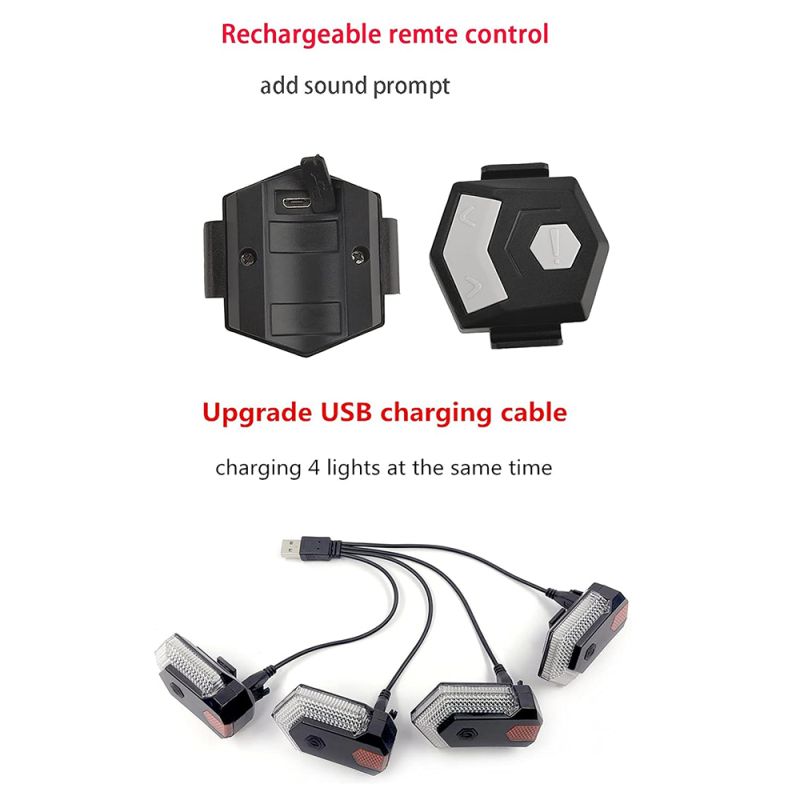 Bicycle Turn Signal Front and Rear Set with Wireless Remote Control, Bike Direction Indicator with Horn, also Use as Bike Tail Light