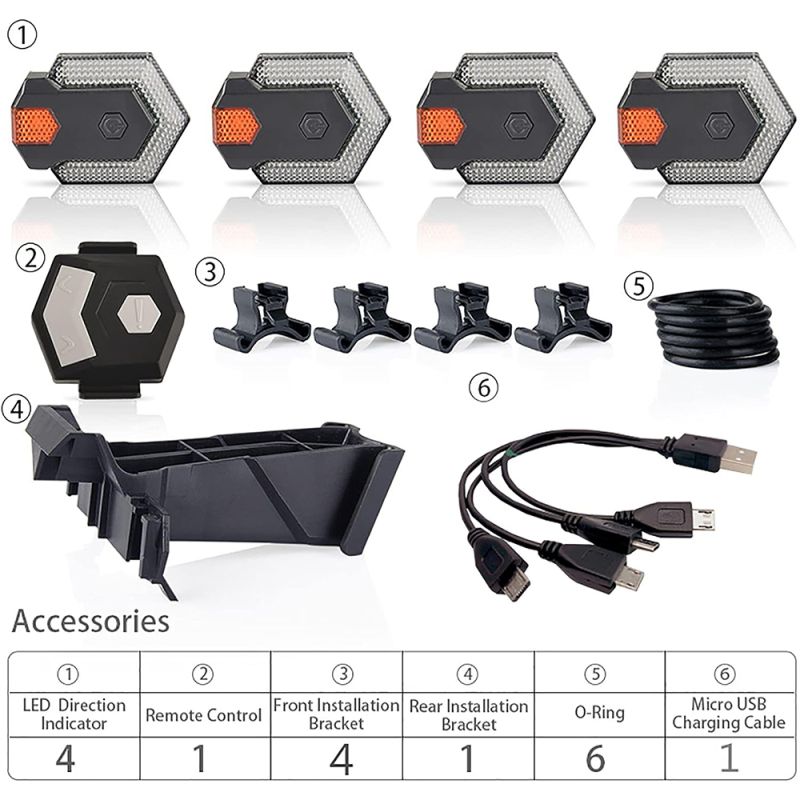 Bicycle Turn Signal Front and Rear Set with Wireless Remote Control, Bike Direction Indicator with Horn, also Use as Bike Tail Light