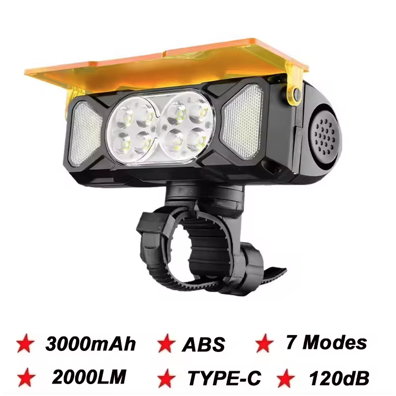 Bike Light with Horn 3000mAh Road Bike Front Light 2000LM MTB Head Lights Waterpoof Cycling Bicycle Safety Lamp