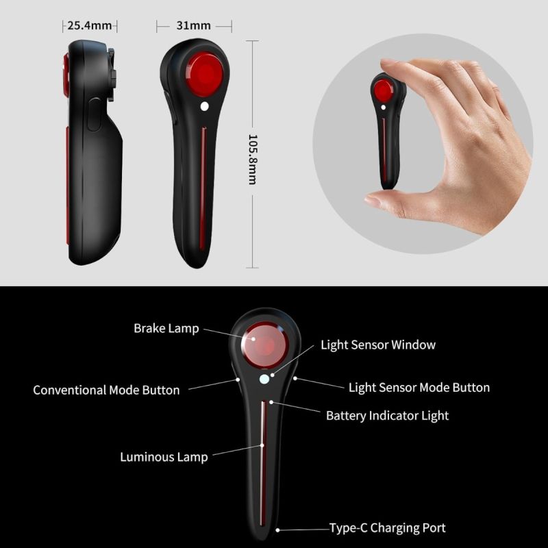 Bike Tail Light Smart Bicycle Taillight for Night Riding