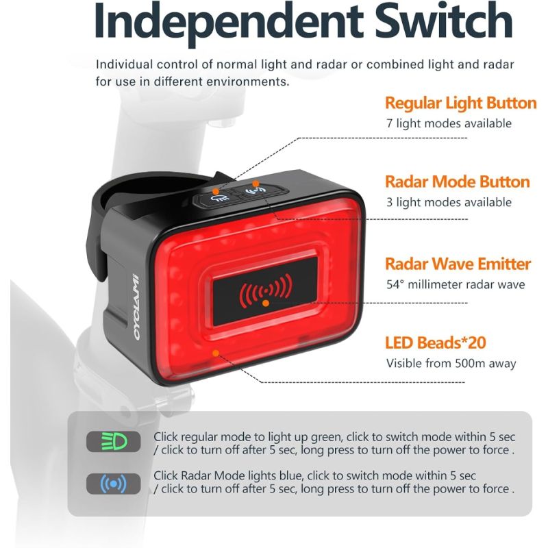 Smart Radar bike Tail Light Bicycle Brake Sensing Lamp IPx6 Waterproof USB Rechargeable Cycling Taillight