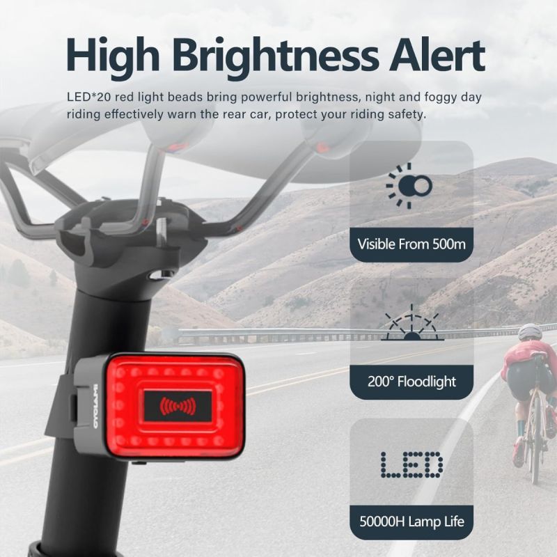 Smart Radar bike Tail Light Bicycle Brake Sensing Lamp IPx6 Waterproof USB Rechargeable Cycling Taillight