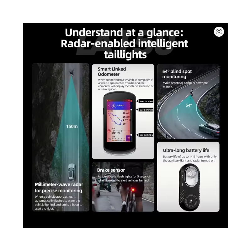 CYCLAMI LA150 Radar Tail Light Smart Bike Taillight Brake Warning IPX6 Waterproof Cycling Warning Rear Lamp