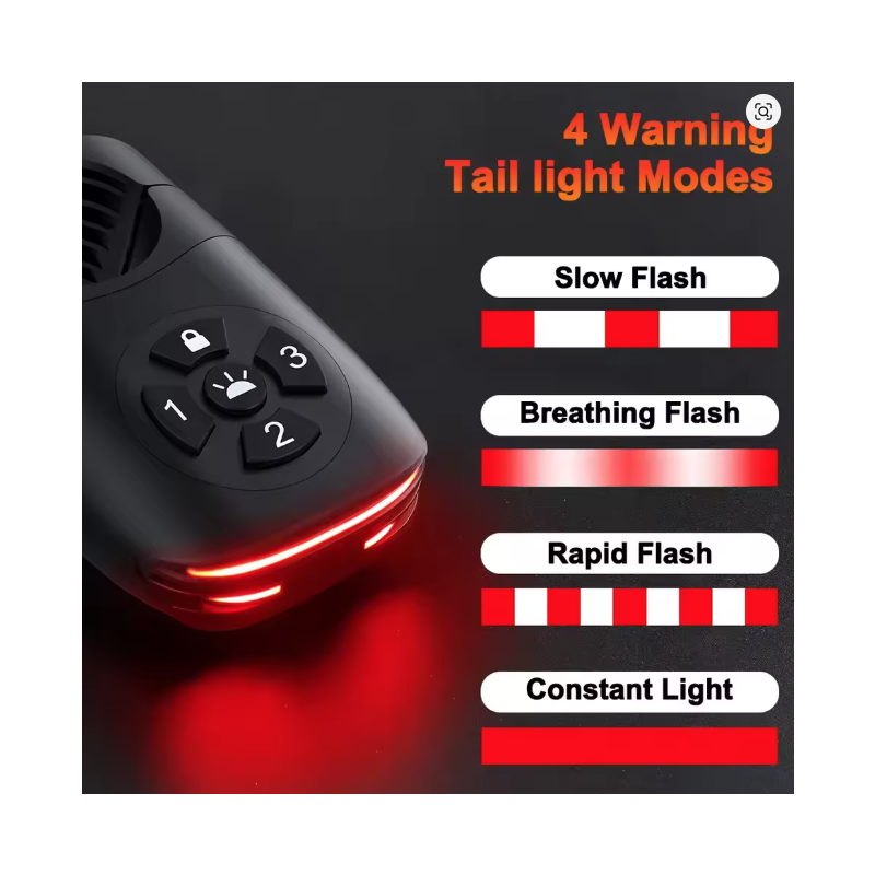 Bicycle Password Anti-theft Alarm Taillight 105dB Loud Burglar Alarm IPX6 Waterproof 4 Lighting Mode Bike Brake Warning Light