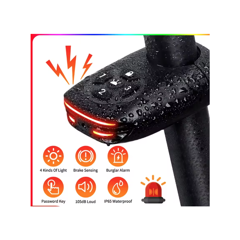 Bicycle Password Anti-theft Alarm Taillight 105dB Loud Burglar Alarm IPX6 Waterproof 4 Lighting Mode Bike Brake Warning Light