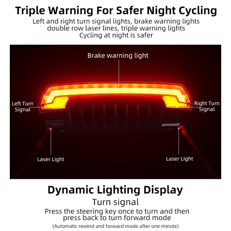 ROCKBROS LKWD-R1 Turn Signal Light with Remote Control, Steering Laser Light, Smart Wireless Bike Light 