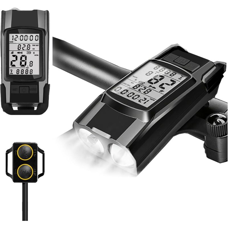 Bike Headlight Speedometer Horn Waterproof Rechargeable Bicycle Front Lamp Cycling Computer MTB Bike Accessories