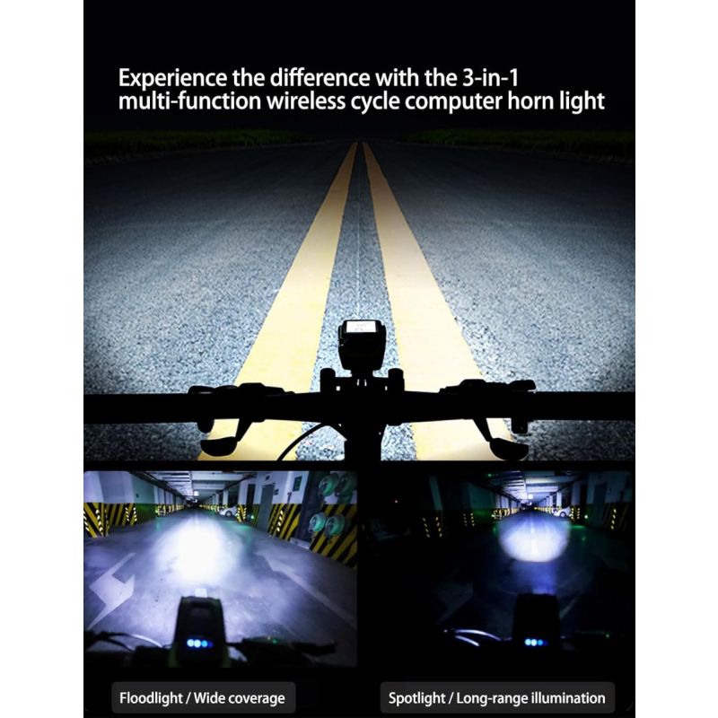 Bike Headlight Speedometer Horn Waterproof Rechargeable Bicycle Front Lamp Cycling Computer MTB Bike Accessories