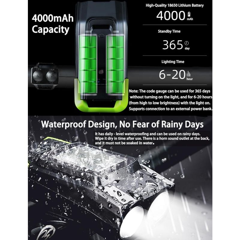 Bike Headlight Speedometer Horn Waterproof Rechargeable Bicycle Front Lamp Cycling Computer MTB Bike Accessories