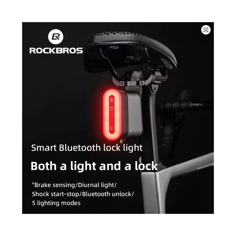 ROCKBROS Bicycle Tail Light With Lock Smart Brake Sensing Safety Warning IPX6 Waterproof Type-C Charging Cycling Rear Light 