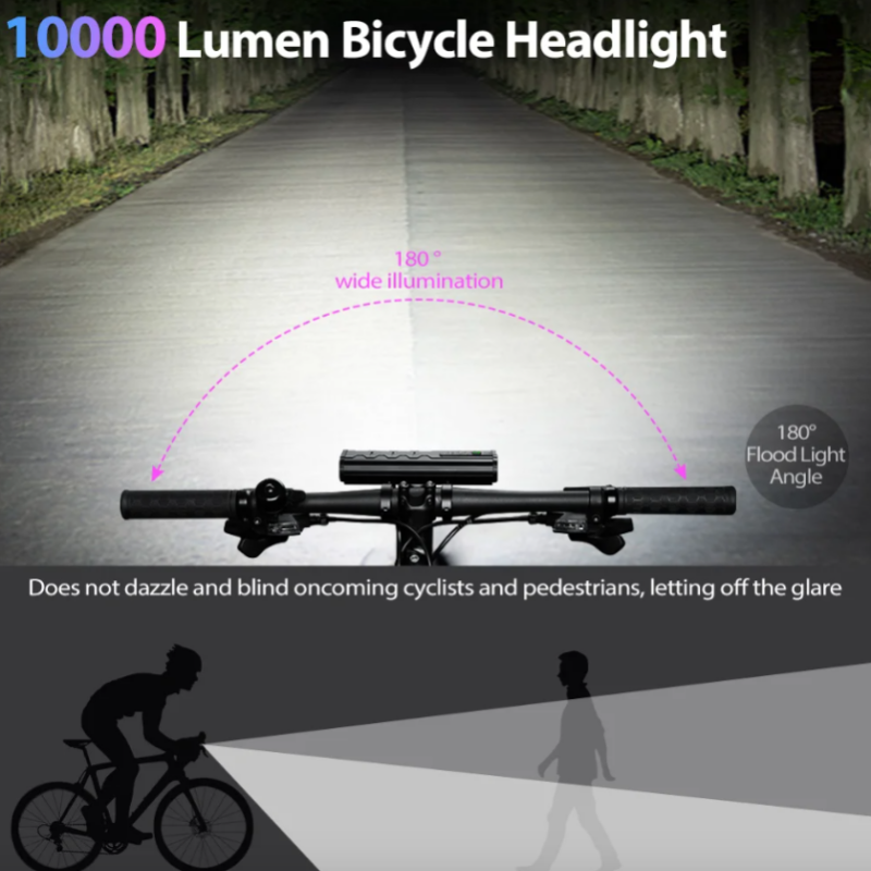 NITEBEAM 10000 Lumen Bike Light Front Super Bright USB Rechargeable IPX6 Waterproof Headlight for MTB Road Cycling