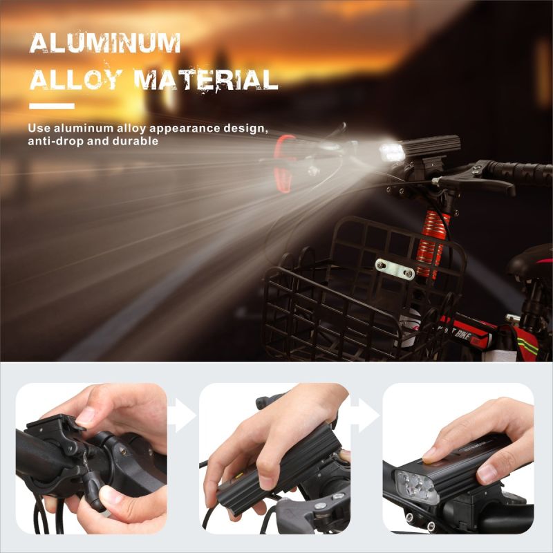 1600 Lumens Bike Lights Front and Rear Set USB Rechargeable Bicycle Headlight Super Bright Bike Front Light with 5x LED Versatile Cycling Safety Accessories for Mountain Road Kids Bikes Emergency Power Bank Function Multiple Modes