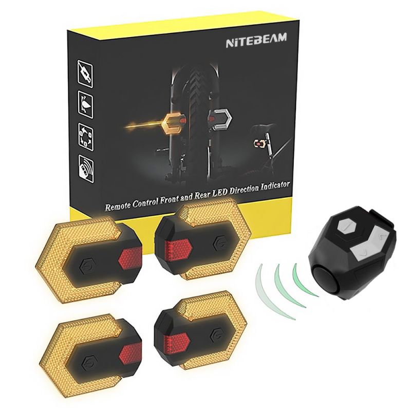 Bicycle Turn Signal Front and Rear Set with Wireless Remote Control, Bike Direction Indicator with Horn, also Use as Bike Tail Light