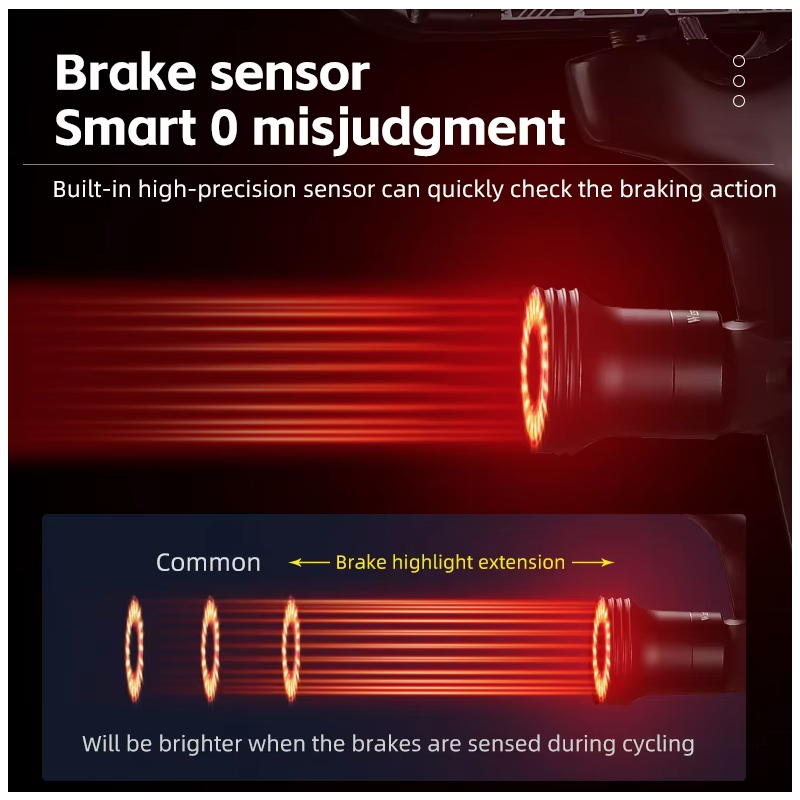 Bike Tail Light Smart Sensing MTB Road Bike Rear Light IPX6 Waterproof Type-C Charging Taillight Cycling Accessory