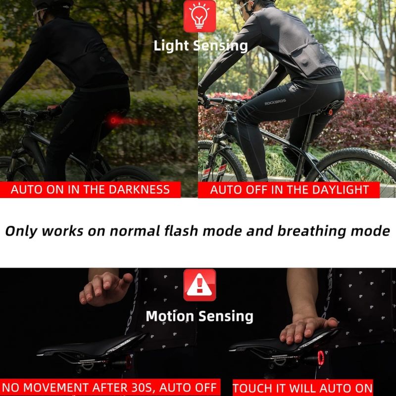 ROCKBROS Q5 Bike Tail Light Smart,Brake Sensing Bicycle Rear Lights for Night Ride,Ultra Bright LED Back Lights,Type C USB Rechargeable Cycling Safety Taillight 