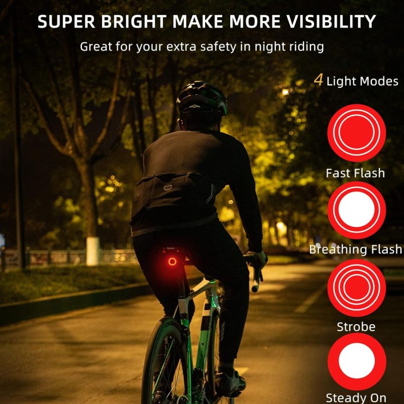 ROCKBROS Q5 Bike Tail Light Smart,Brake Sensing Bicycle Rear Lights for Night Ride,Ultra Bright LED Back Lights,Type C USB Rechargeable Cycling Safety Taillight 