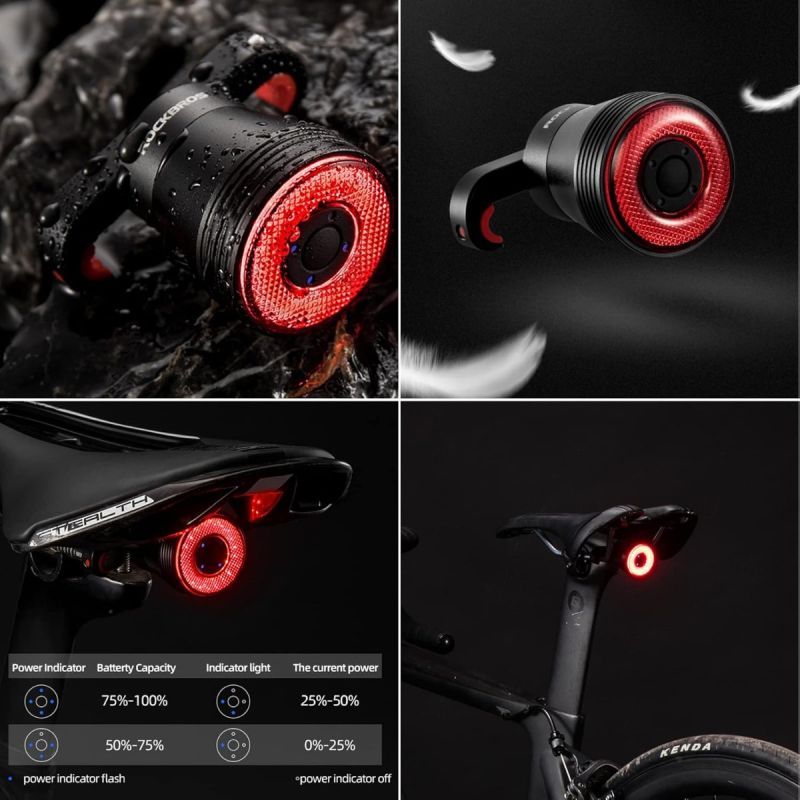 ROCKBROS Q5 Bike Tail Light Smart,Brake Sensing Bicycle Rear Lights for Night Ride,Ultra Bright LED Back Lights,Type C USB Rechargeable Cycling Safety Taillight 
