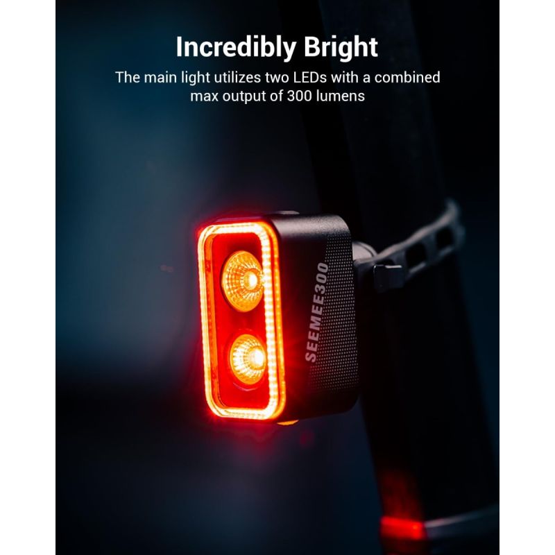 MagicShine SEEMEE 300 Bike Taillight,300 Lumen Bike Tail Light,360° Visible Smart Brake Sensor IPX6 Waterproof Rear Bike Light