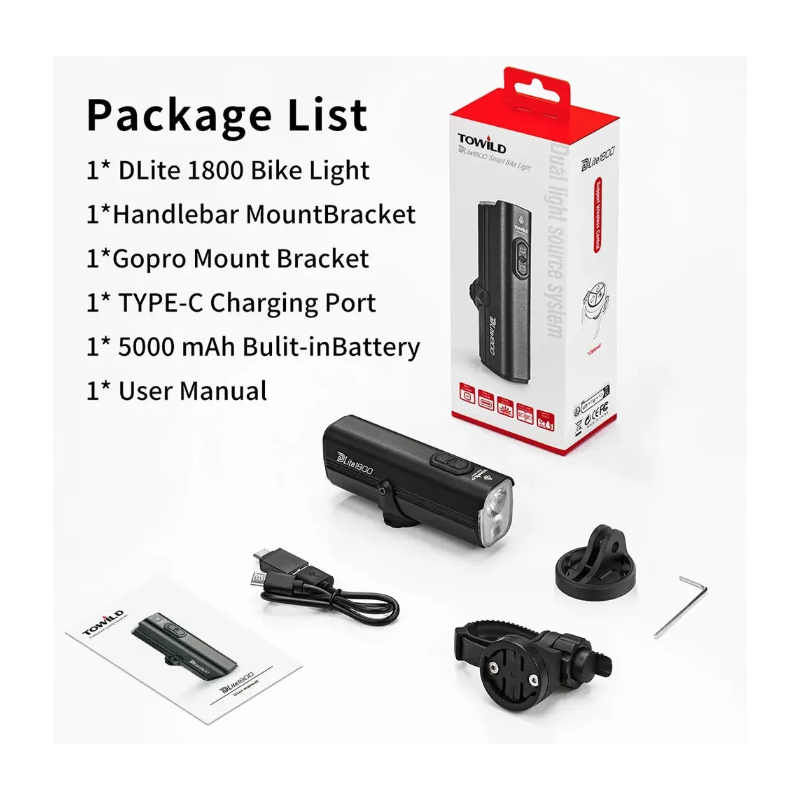 TOWILD DLite1800 Bike Light A high-performance dual-beam smart Bicycle Light Waterproof Bike Headlight