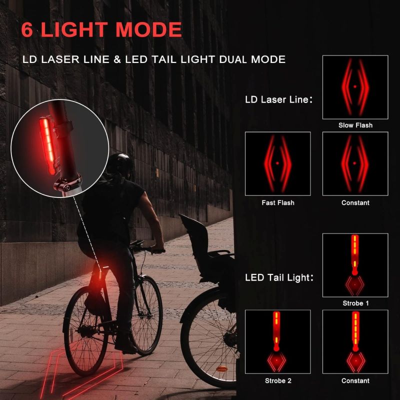 Bike Tail Light Rechargeable, Red LED Rear Bike Lights, Bicycle Laser Back Taillight Cycling Safety Warning Light, Bike Lights for Night Riding