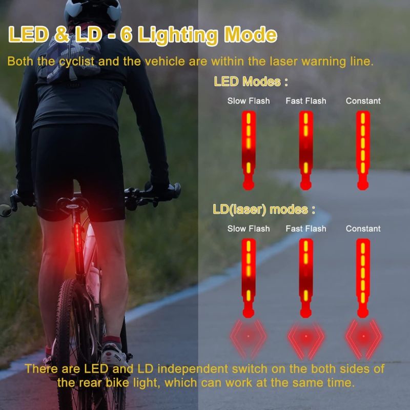 Bike Tail Light Rechargeable, Red LED Rear Bike Lights, Bicycle Laser Back Taillight Cycling Safety Warning Light, Bike Lights for Night Riding