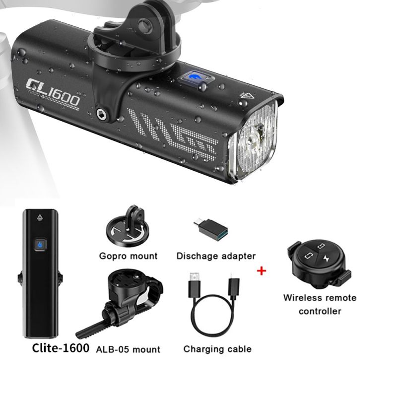 Bike Front Light with Wireless Remote - 1600 Lumens Ultra Bright - GoPro Base - Rechargeable 5000mAh Battery for All-night Safety & Visibility - Perfect for Cyclists!