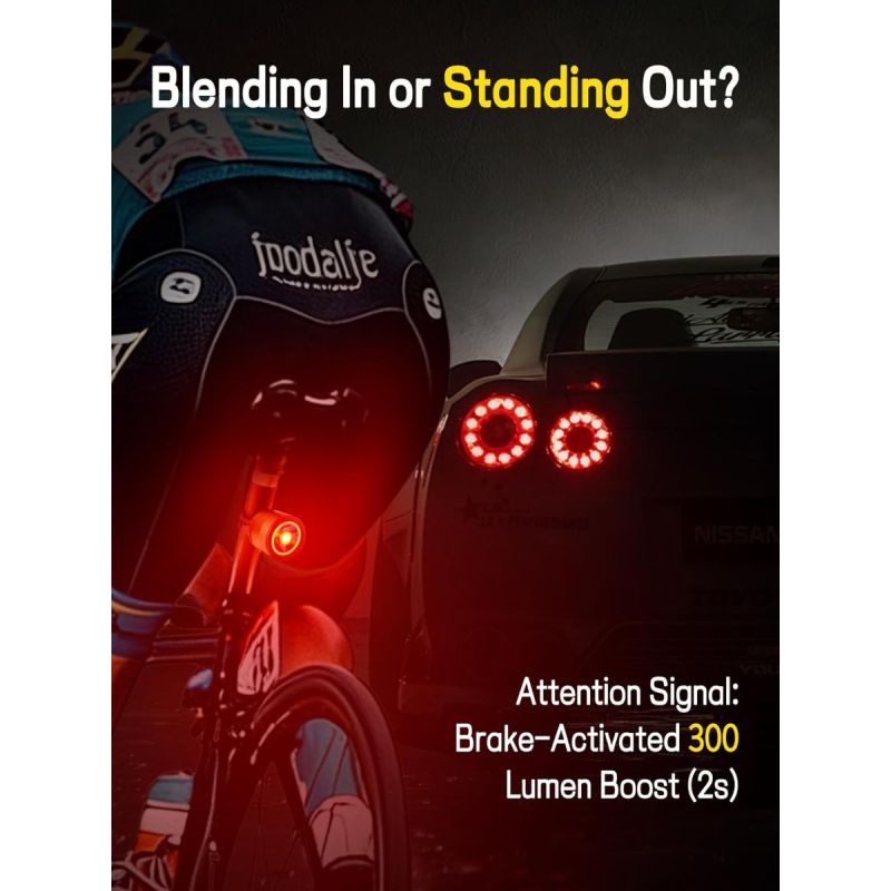 NiteBeam Bike Tail Light,USB-C Rechargeable Brake Sensing Bicycle Rear Light