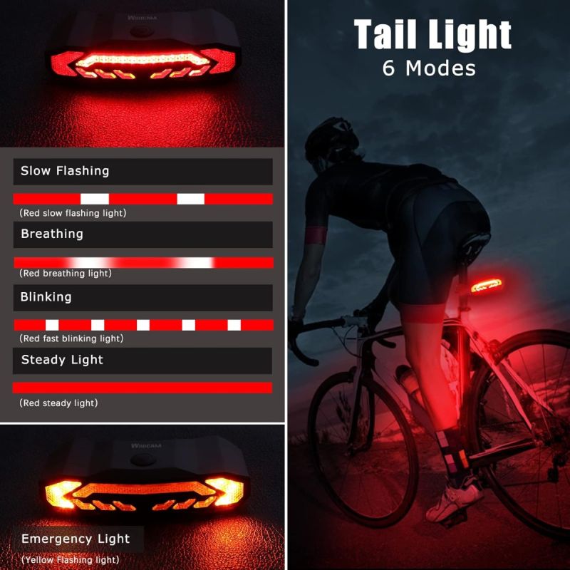 Smart Bike Light with Turn Signals, Brake Light, and Alarm Horn - Rechargeable Waterproof Rear Bicycle Tail Light with Remote