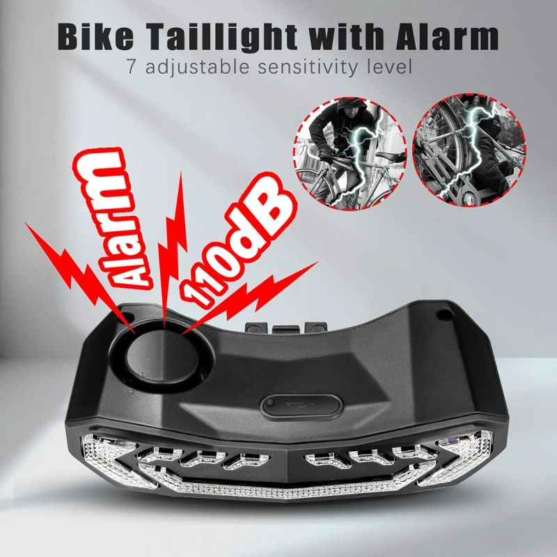 Smart Bike Light with Turn Signals, Brake Light, and Alarm Horn - Rechargeable Waterproof Rear Bicycle Tail Light with Remote