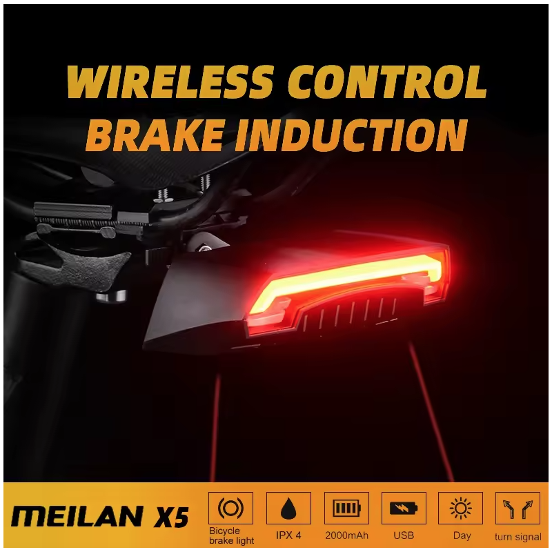 Meilan X5 Bicycle Rear Light Bike Remote Wireless Light Turn Signal LED Beam USB Chargeable Waterproof Cycling Tail Light