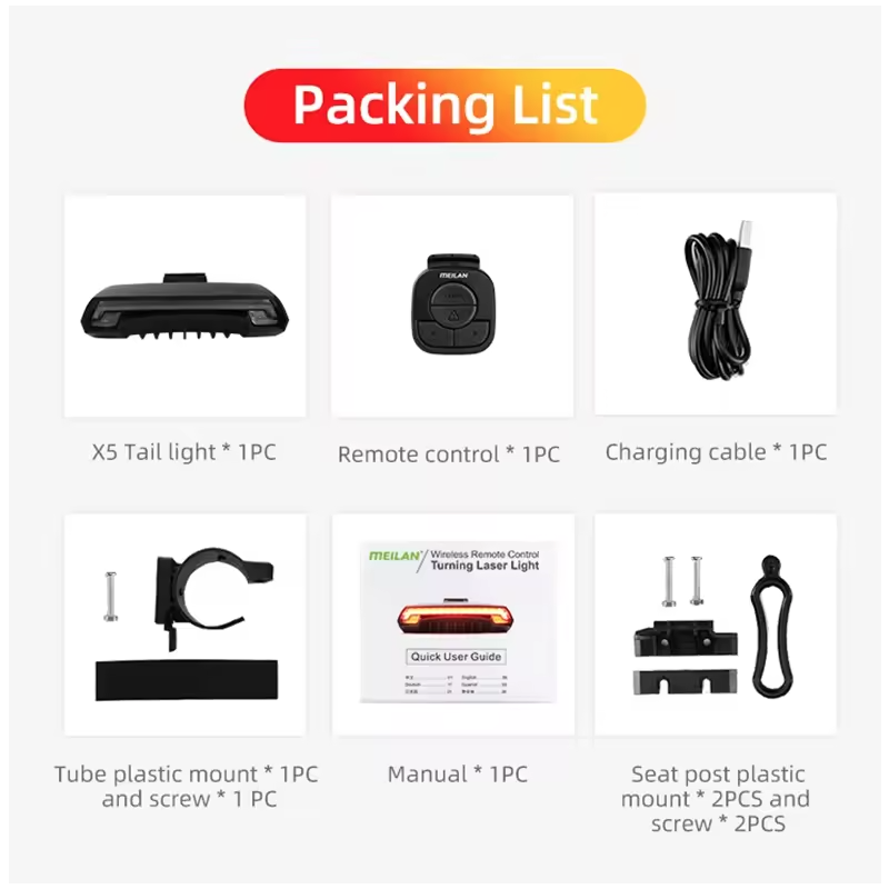 Meilan X5 Bicycle Rear Light Bike Remote Wireless Light Turn Signal LED Beam USB Chargeable Waterproof Cycling Tail Light