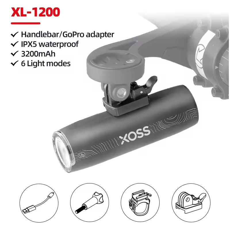 XOSS XL1200 Headlight 1200 Lm Bike Light Waterproof Rechargeable Front Lamp Bicycle Light Aluminum Ultralight Flashlight