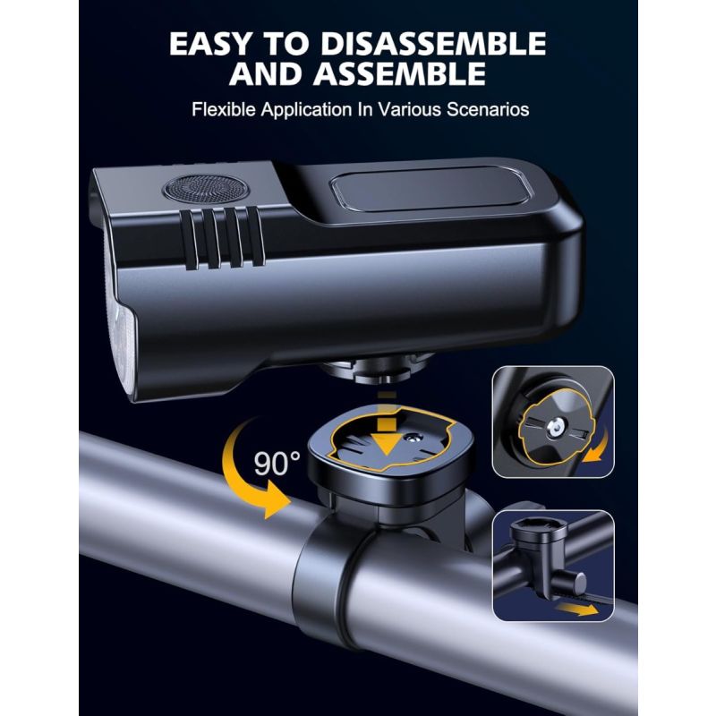 Bike Lights for Night Riding, Adjustable Modes Bicycle Lights Front , Rechargeable & IP65 Waterproof Bike Headlight